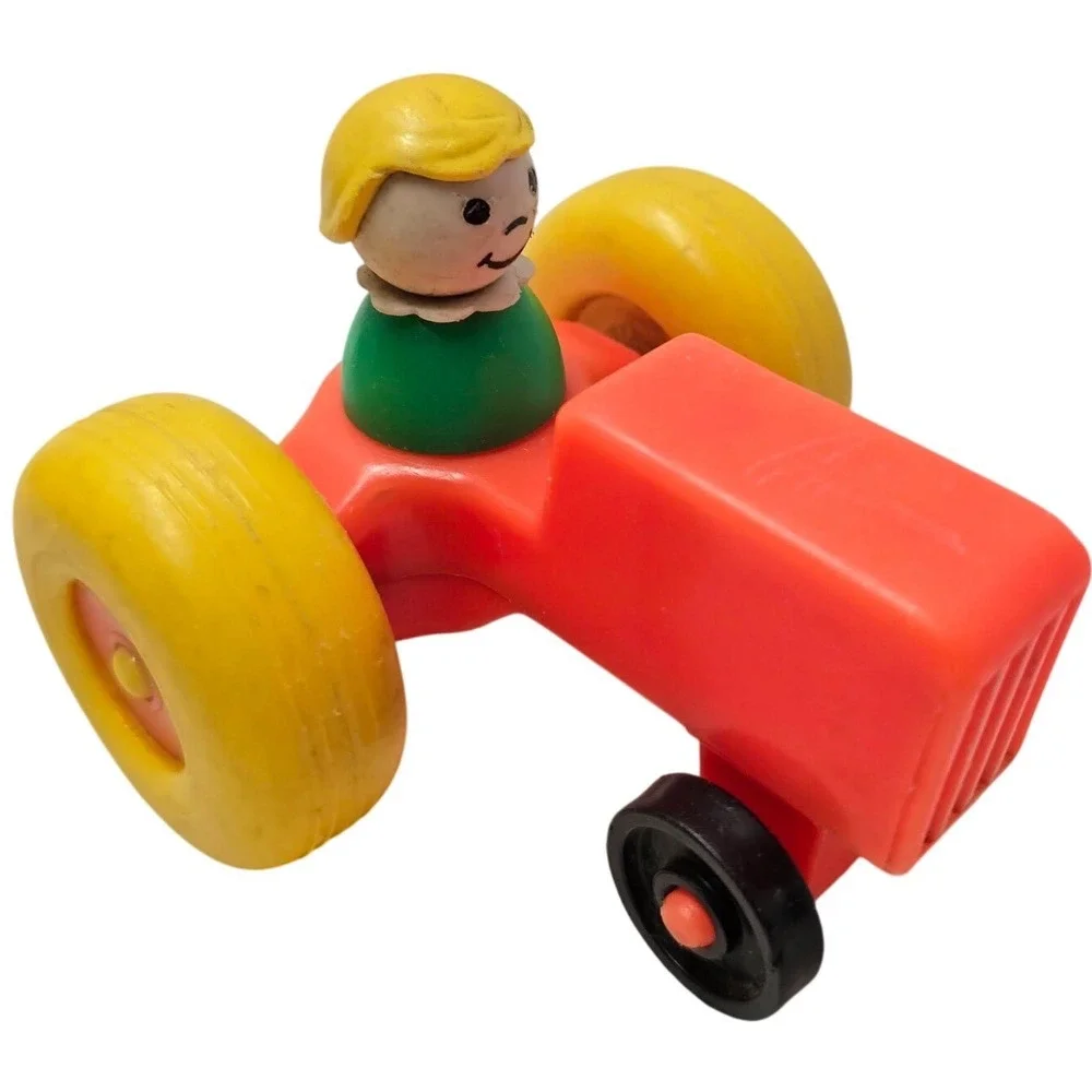 Fisher Price Vintage Little People Red Farm Tractor Boy Figure Toy Red Yellow